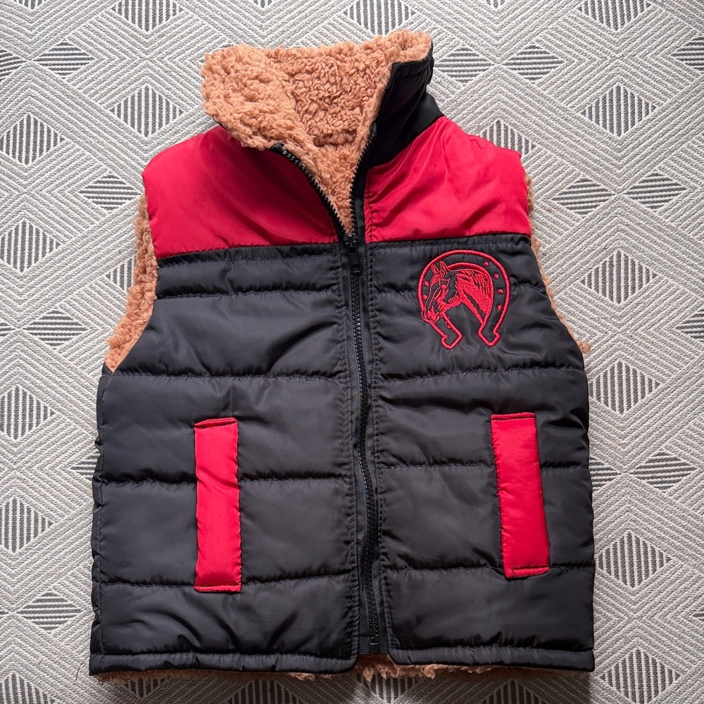 Kids Puffer Vest - Black and Red